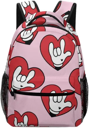 ASL I Love You Sign Language Cute Backpack Casual Funny Printing Basic Shoulder Bag for Men Women Travel Picnic
