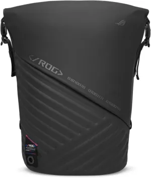 ASUS ROG Slash Backpack 4.0​, Fit 18" Laptop, Adaptor, and Mouse, Tear-Resistant, Water-Repellent, PU Leather, Adjustable Roll Top, Side Zipper, Multiple Pockets, Black
