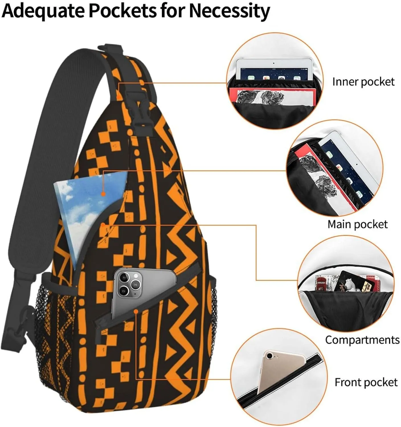 ASYG African Sling Bag Crossbody Backpack Women Men Travel Chest Backpack for Sports Outdoor Running Hiking