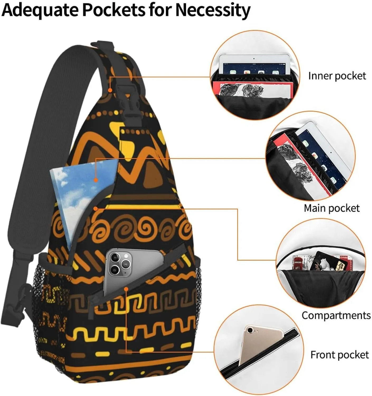 ASYG African Sling Bag Crossbody Backpack Women Men Travel Chest Backpack for Sports Outdoor Running Hiking