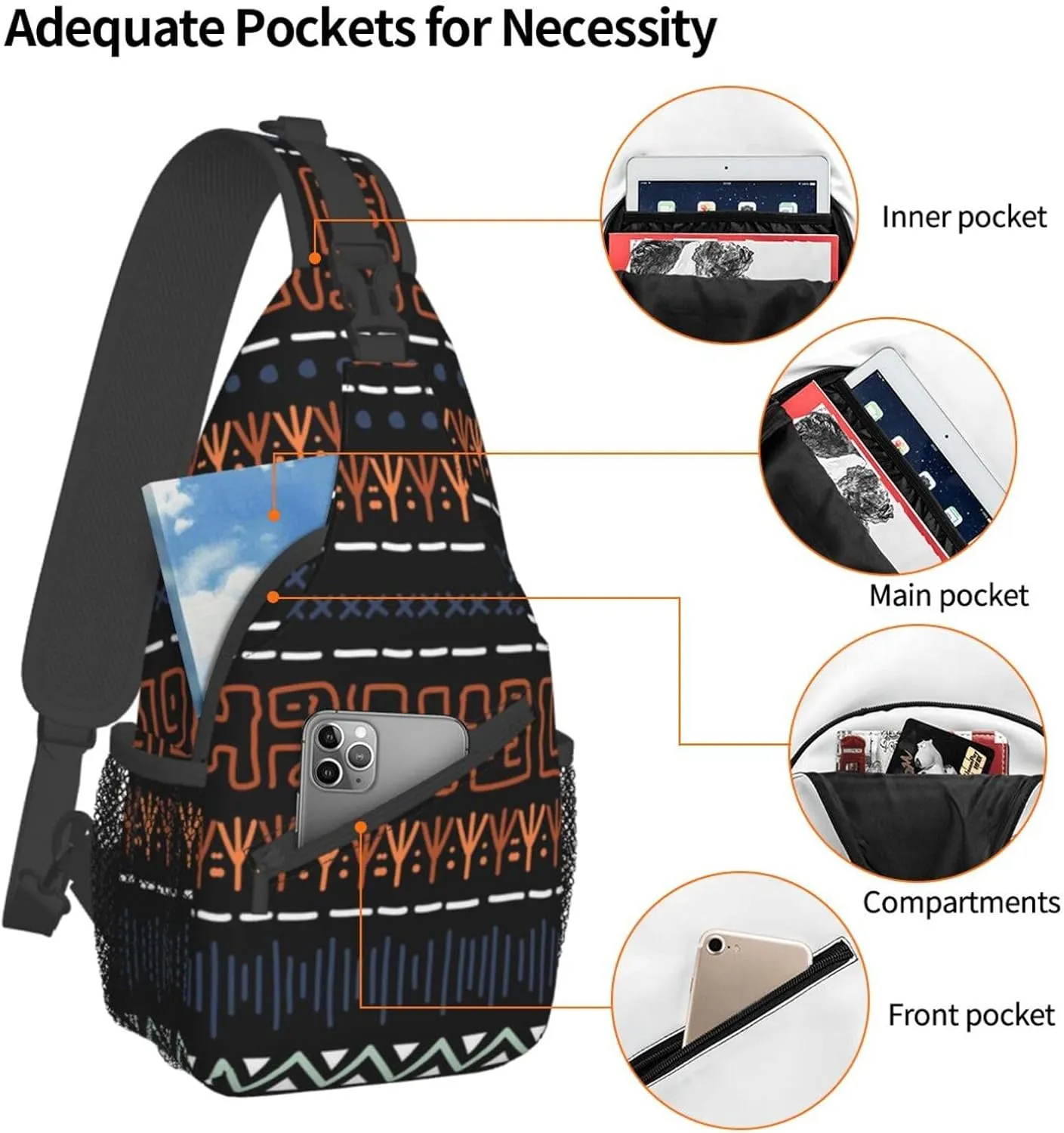 ASYG African Sling Bag Sling Backpack Crossbody Chest Bag Daypack for Women Men Hiking Travel