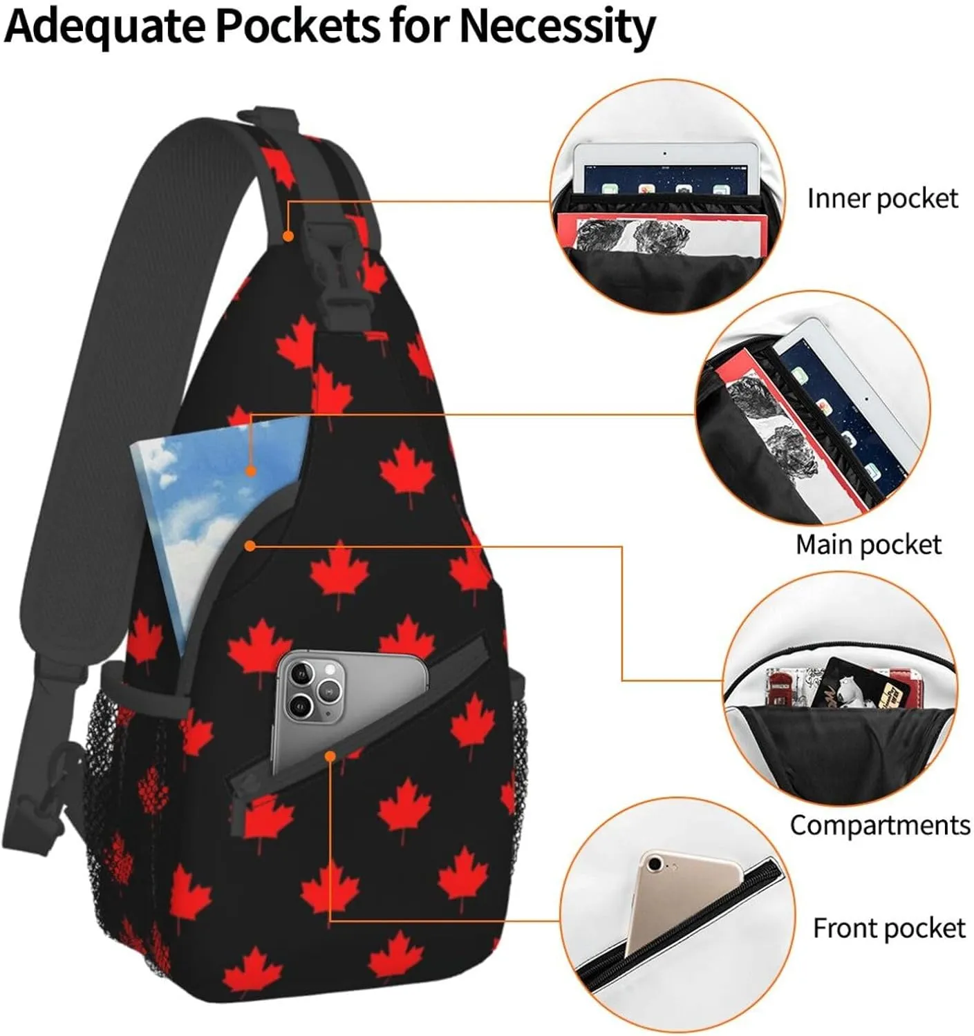 ASYG Cute Canada Flag Sling Bag Crossbody Sling Backpack Canadian Chest Shoulder Backpack Men Women Hiking Outdoor