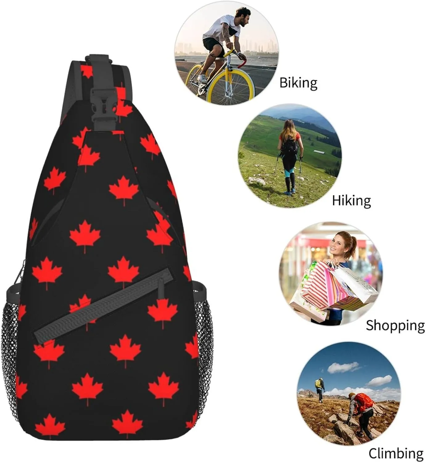 ASYG Cute Canada Flag Sling Bag Crossbody Sling Backpack Canadian Chest Shoulder Backpack Men Women Hiking Outdoor