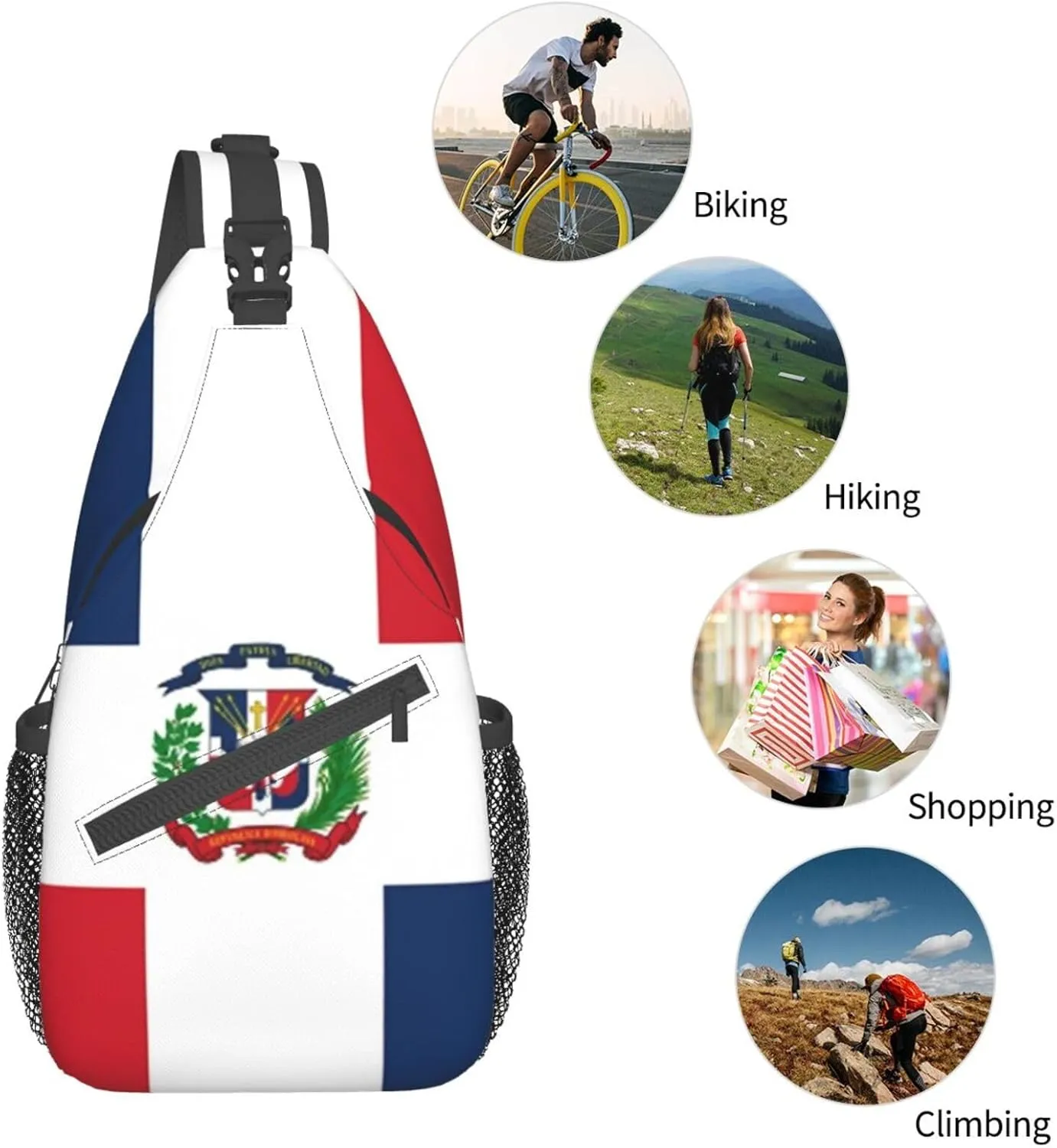 ASYG Funny Dominica Flag Sling Bag Crossbody Backpack Travel Hiking Daypack Dominican Shoulder Bag Chest Bag for Women Men