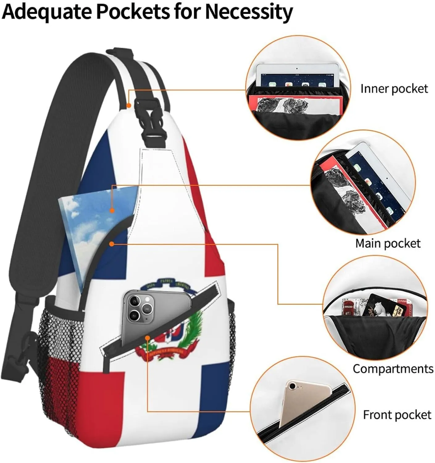 ASYG Funny Dominica Flag Sling Bag Crossbody Backpack Travel Hiking Daypack Dominican Shoulder Bag Chest Bag for Women Men