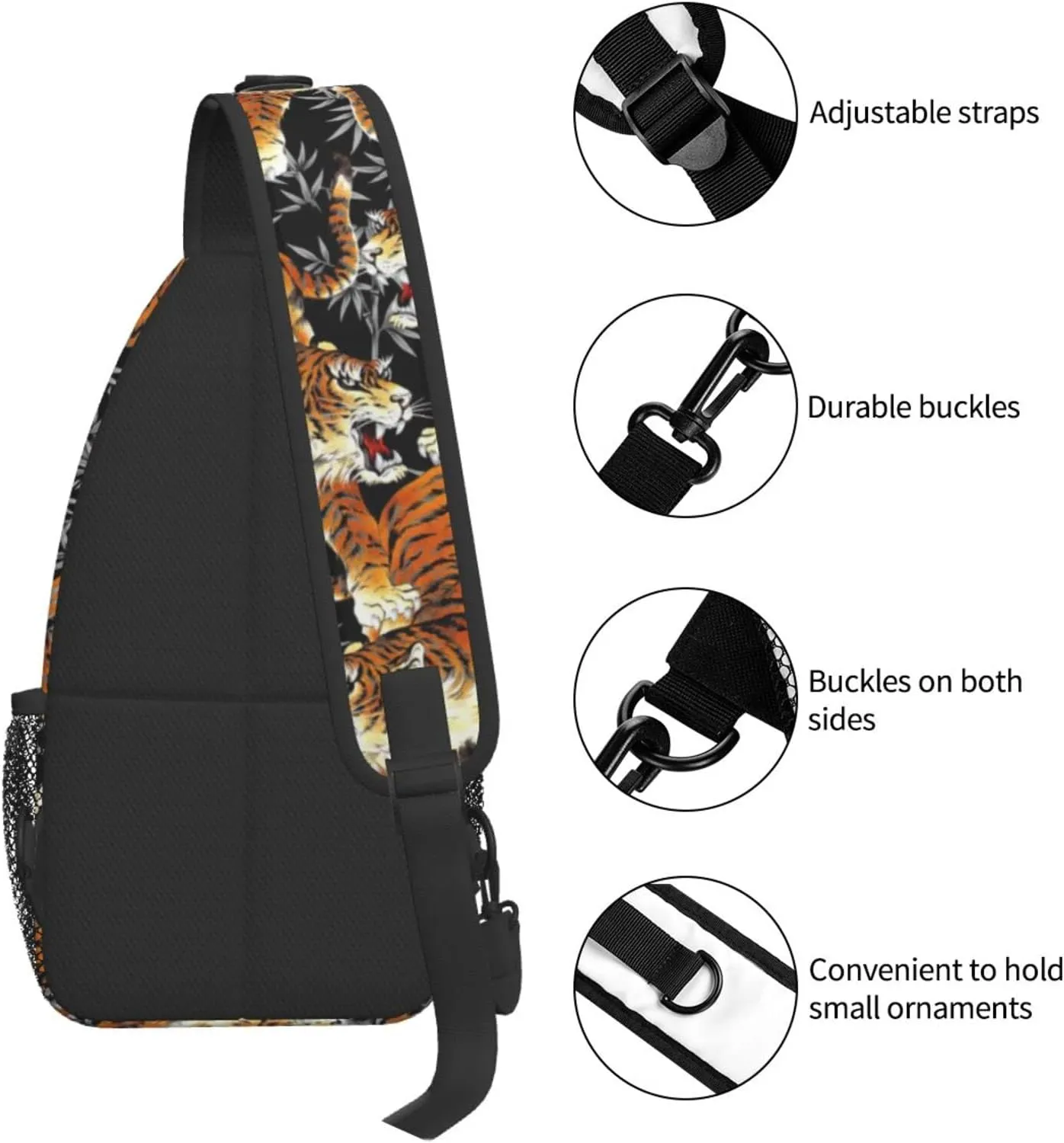 ASYG Tiger Sling Bag Casual Crossbody Shoulder Backpack Cool Chest Daypack For Men Sport Hiking Travel