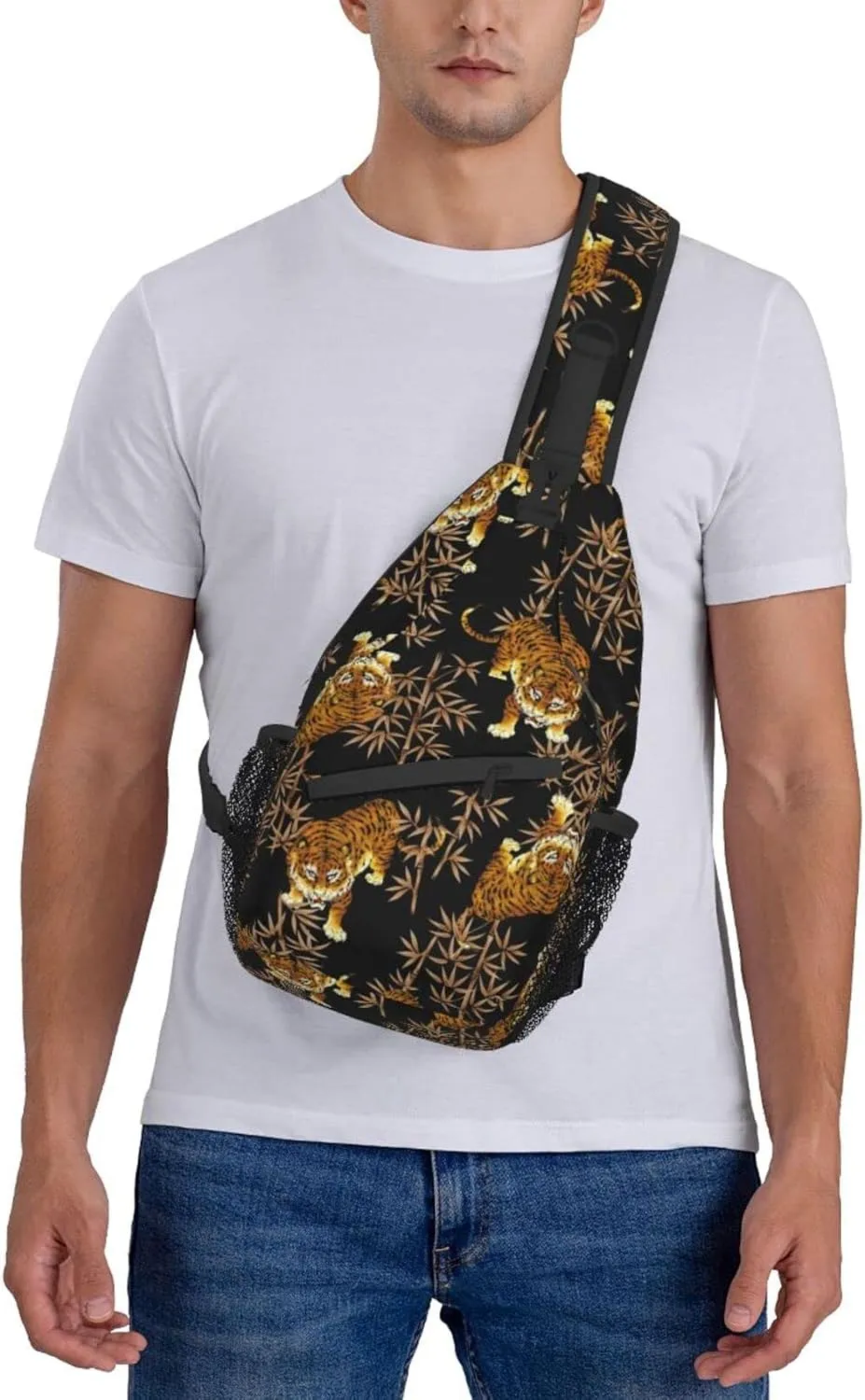 ASYG Tiger Sling Bag Casual Crossbody Shoulder Backpack Cool Chest Daypack For Men Sport Hiking Travel