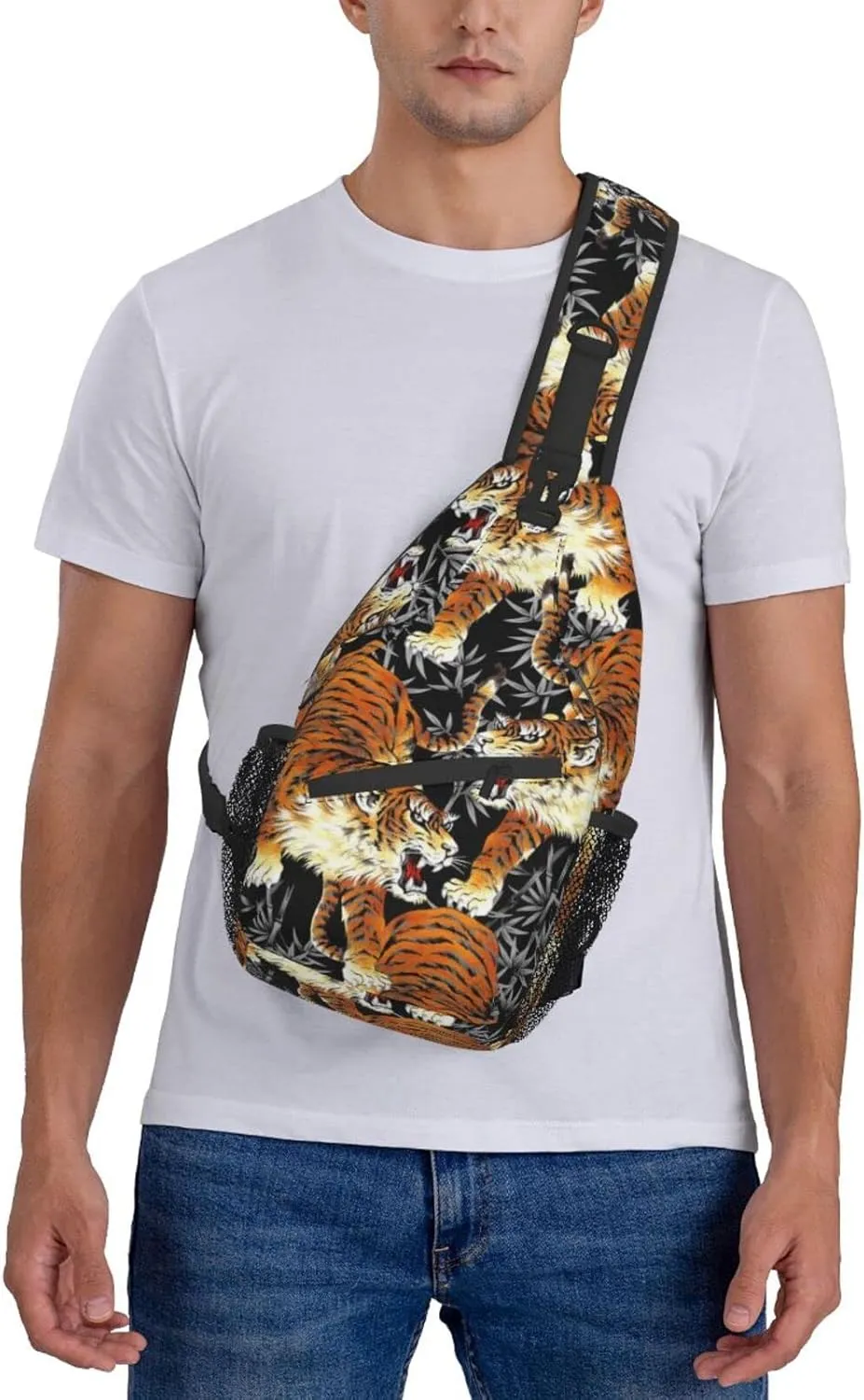 ASYG Tiger Sling Bag Casual Crossbody Shoulder Backpack Cool Chest Daypack For Men Sport Hiking Travel