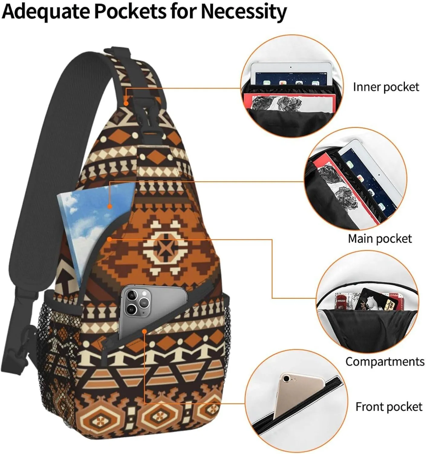 ASYG Unisex African Pattern Chest Bags Crossbody Sling Backpack Travel Hiking Daypack for Women Men Shoulder Bag