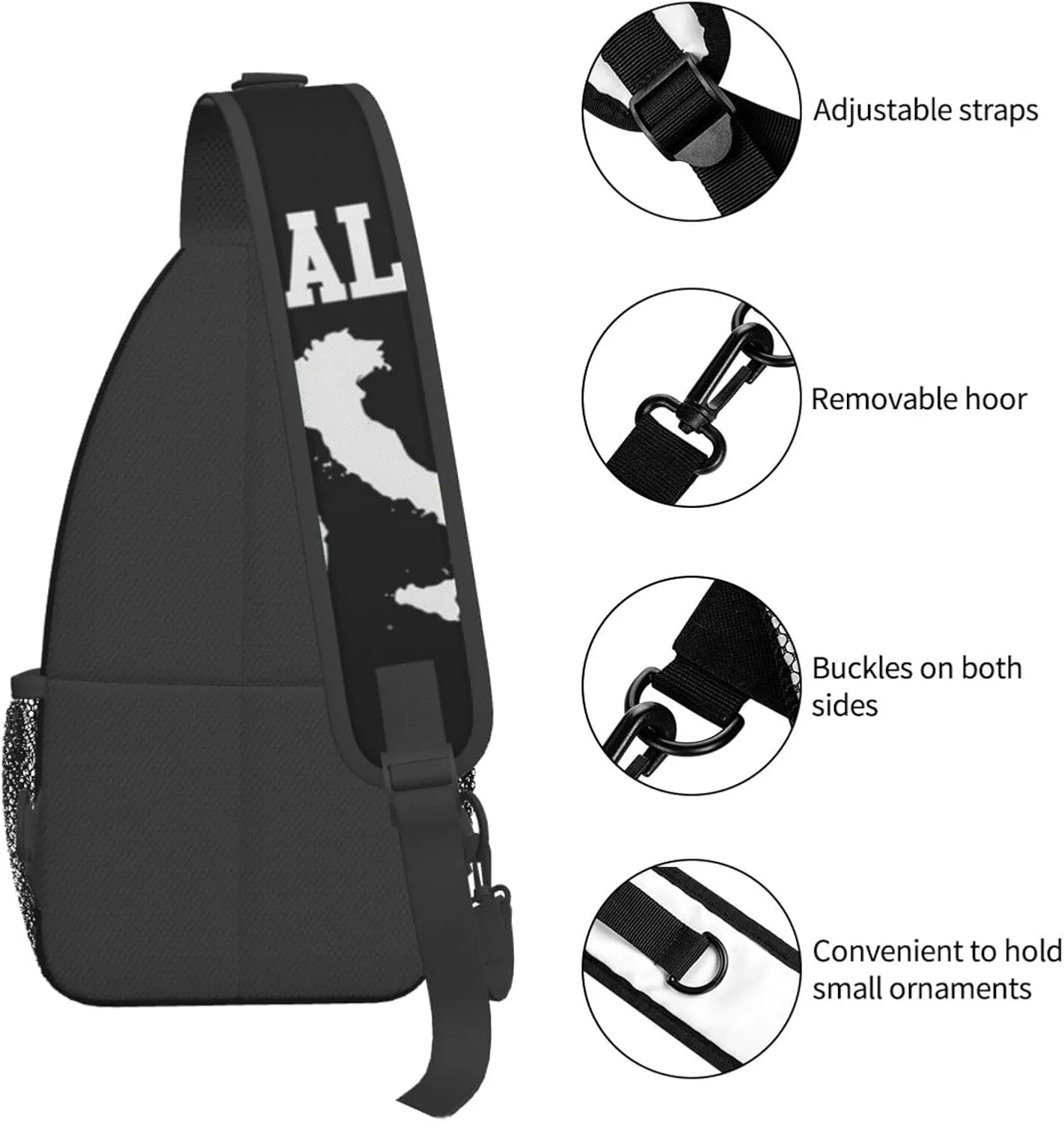 ASYG Vintage Italy Flag Crossbody Sling Backpack Sling Bag Travel Hiking Chest Bag Italian Flag Daypack for Women Men