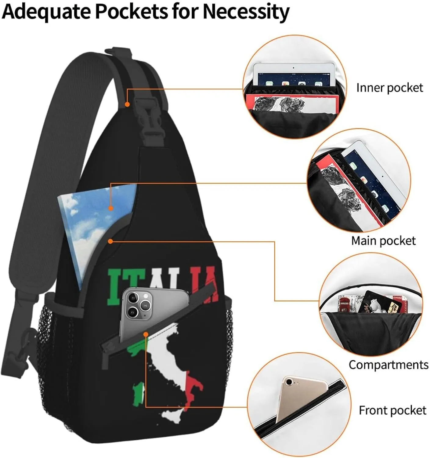 ASYG Vintage Italy Flag Crossbody Sling Backpack Sling Bag Travel Hiking Chest Bag Italian Flag Daypack for Women Men