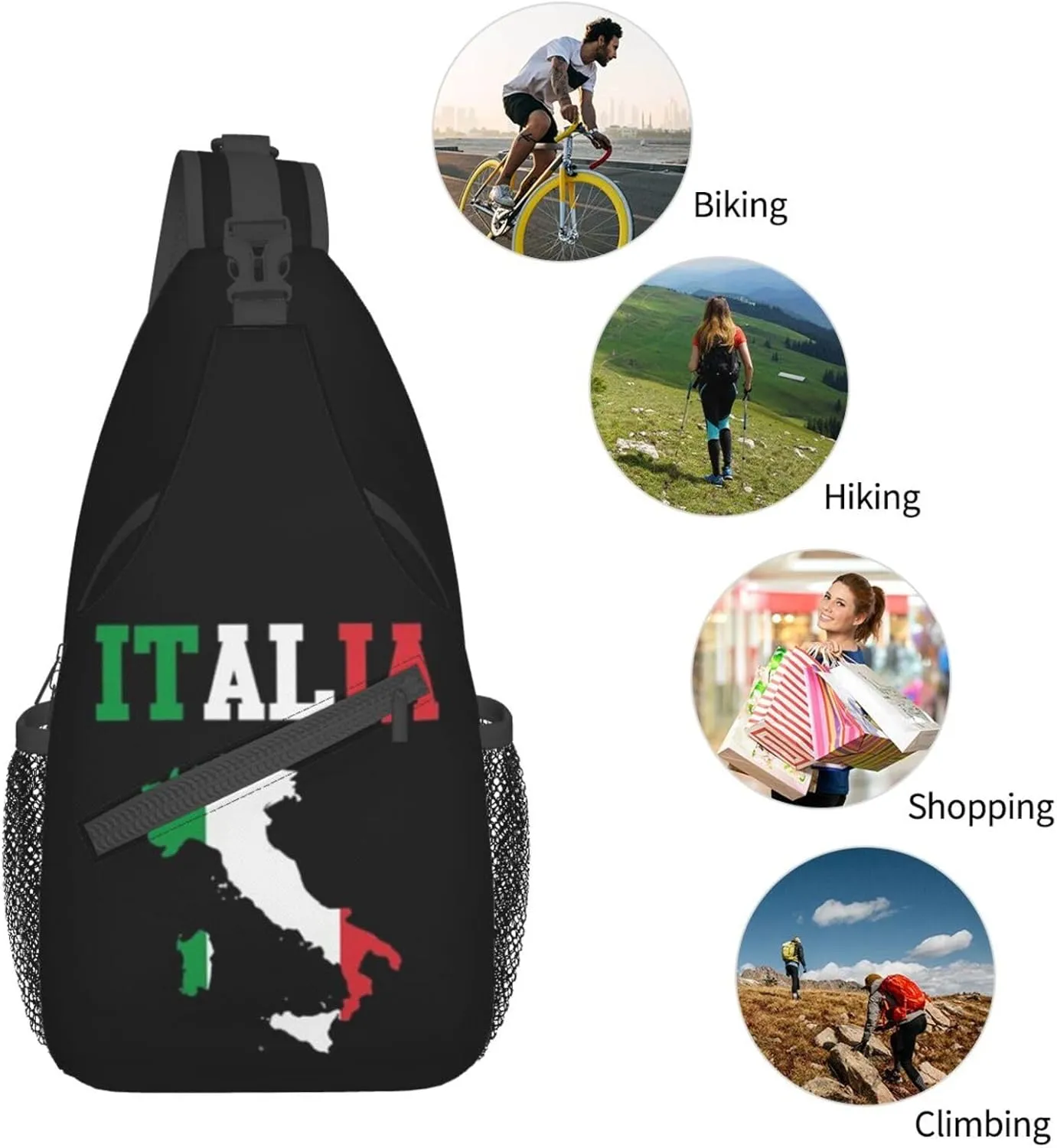 ASYG Vintage Italy Flag Crossbody Sling Backpack Sling Bag Travel Hiking Chest Bag Italian Flag Daypack for Women Men