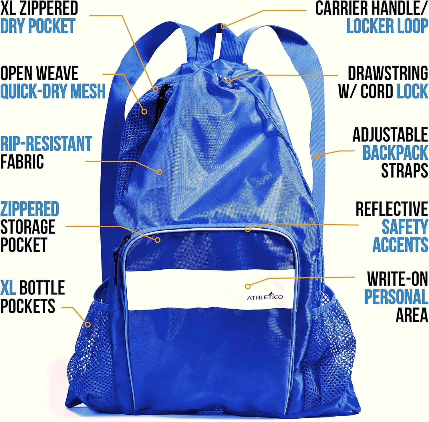 Athletico Mesh Swim Bag - Mesh Pool Bag With Wet & Dry Compartments for Swimming, the Beach, Camping and More