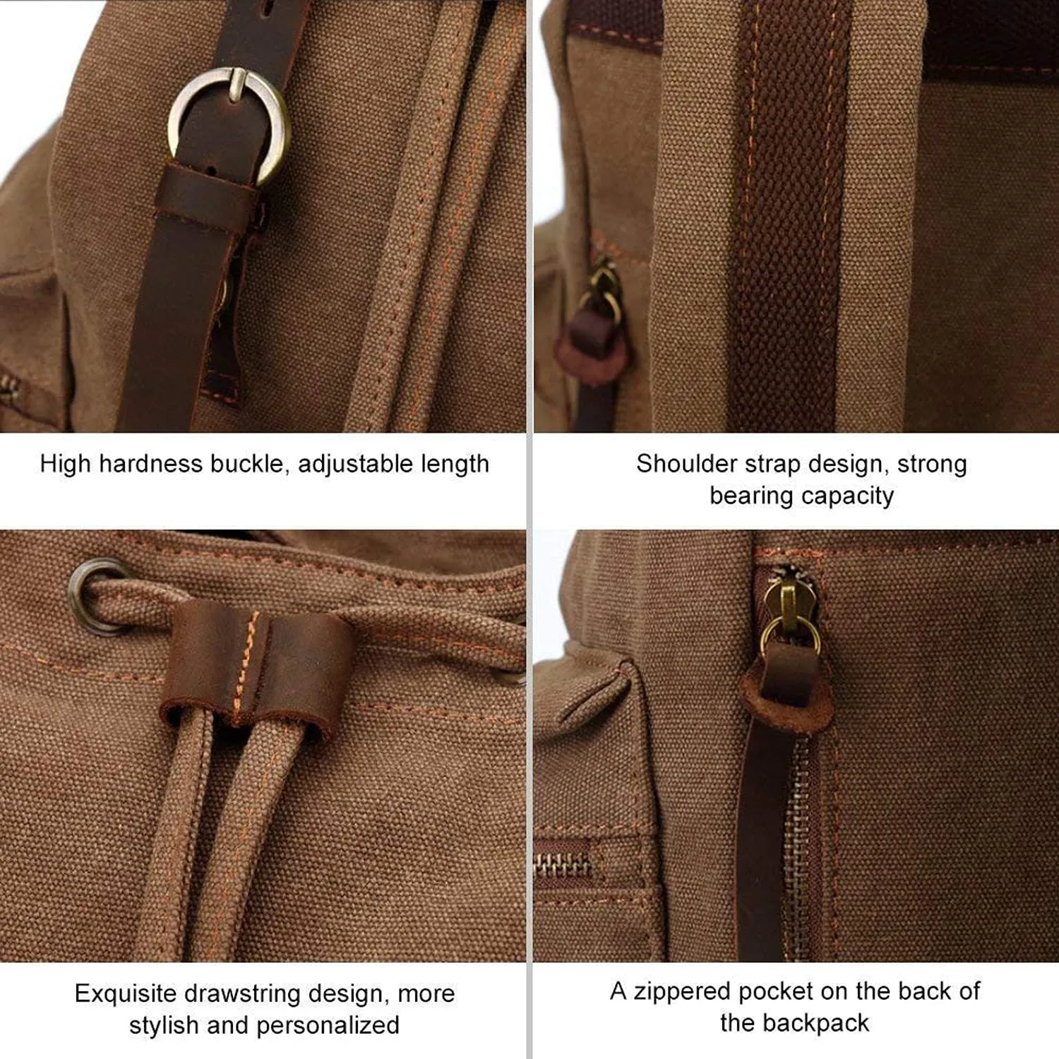 AUGUR High Capacity Canvas Vintage Backpack - for School Travel 12-15" Laptop Backapcks for Men Casual Daypacks Rucksack (M-Khaki)