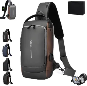 Auricz Bag, Auricz Sling Bag, New Carbon Fiber Streamline Anti-Theft Sling Leyweio Bag, Waterproof Shoulder Backpack (Gray gold)