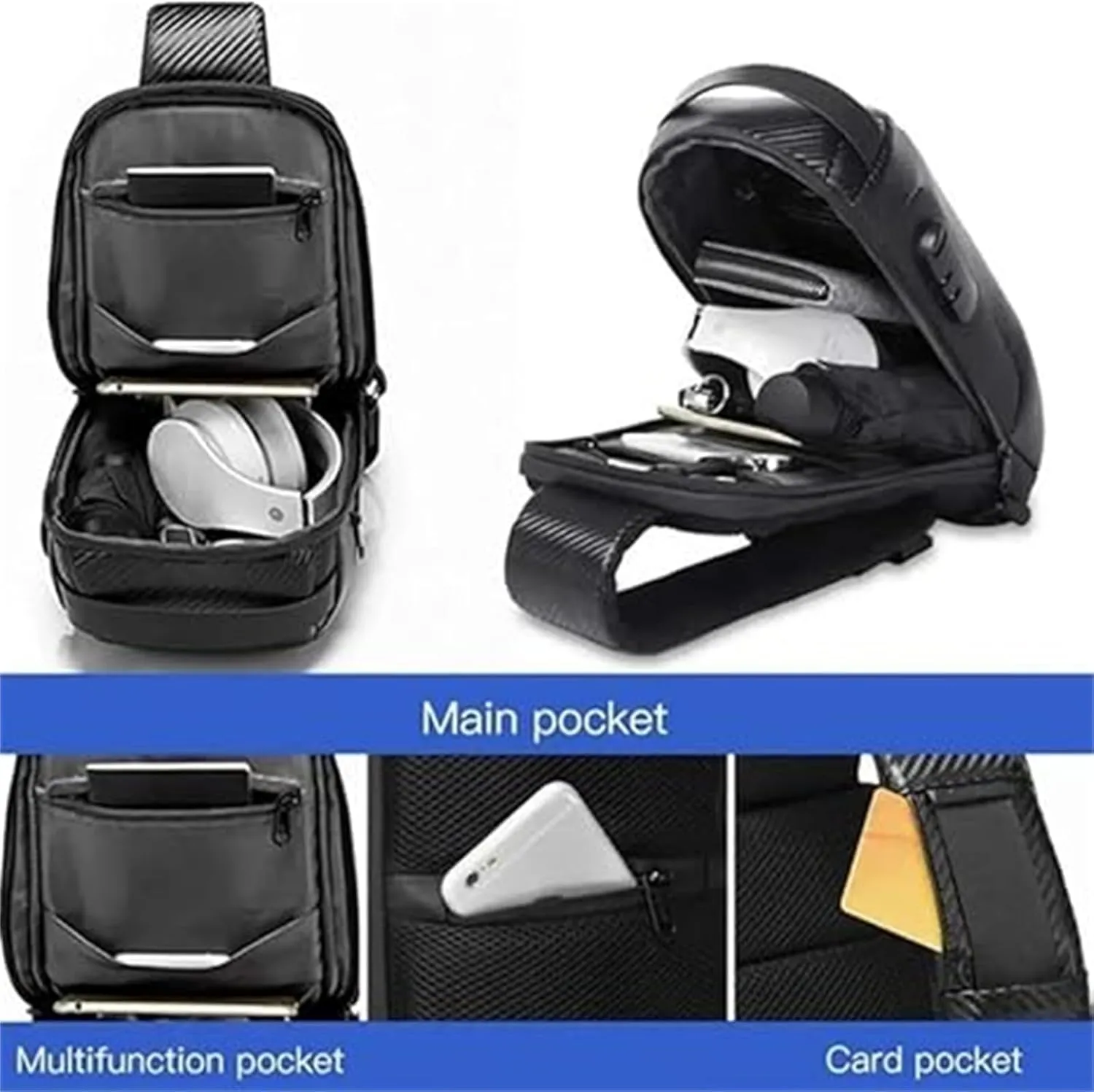 Auricz Bag, Auricz Sling Bag, New Carbon Fiber Streamline Anti-Theft Sling Leyweio Bag, Waterproof Shoulder Backpack (Gray gold)