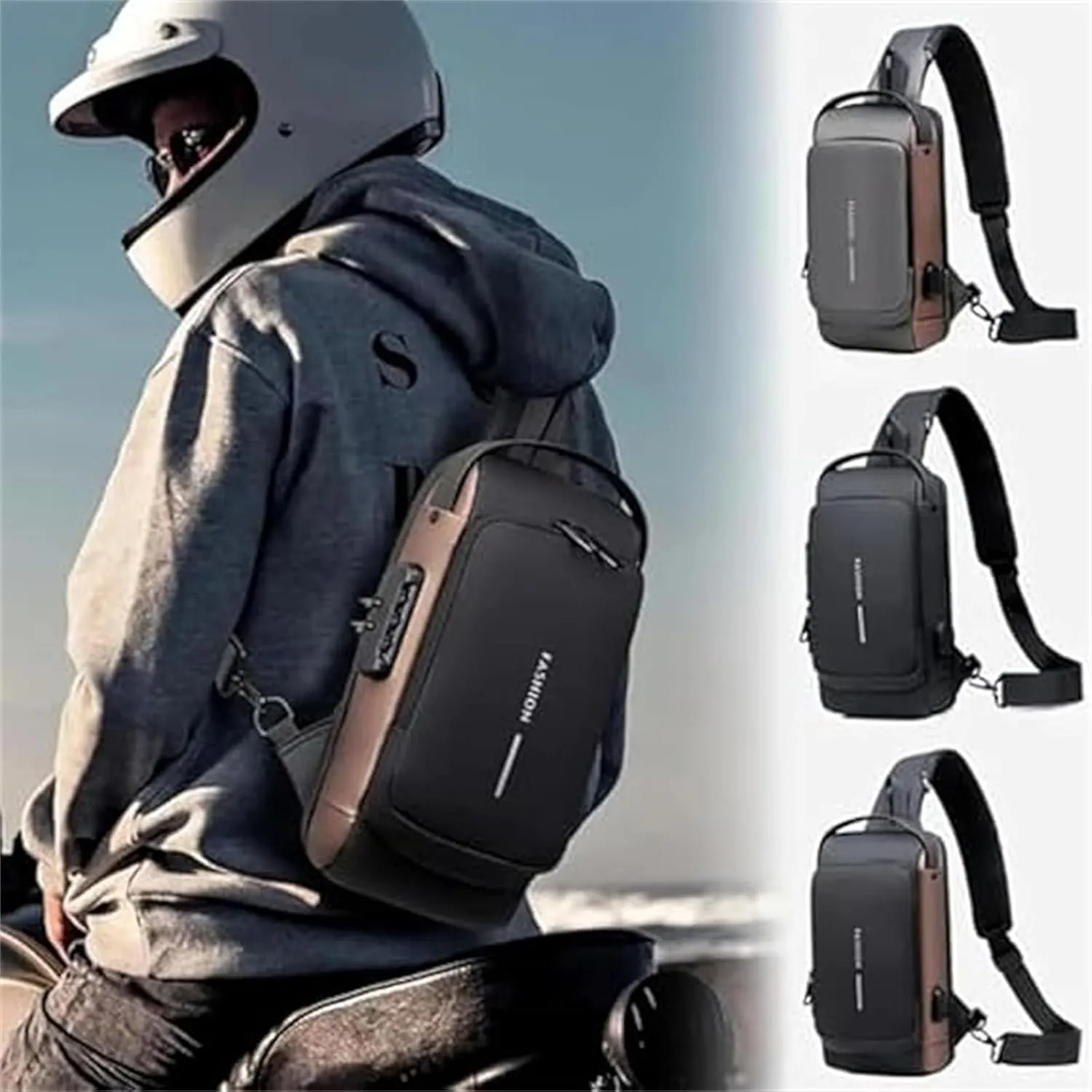Auricz Bag, Auricz Sling Bag, New Carbon Fiber Streamline Anti-Theft Sling Leyweio Bag, Waterproof Shoulder Backpack (Gray gold)