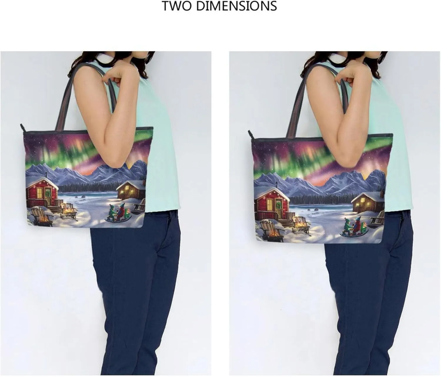 Aurora Winter Landscape Tote Bag for Women Durable Designer Handbag with Zipper for Daily Use Travel L