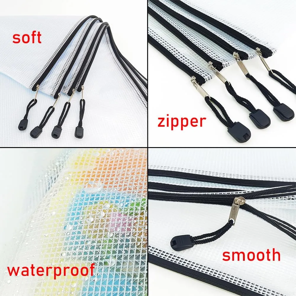 AUSTARK 20 Pcs Zipper File Bags, Plastic Mesh Pouch, Board Game Storage Bag, Waterproof Bags for Office School (B5 Size 11.4''x8.2'', White and Black)