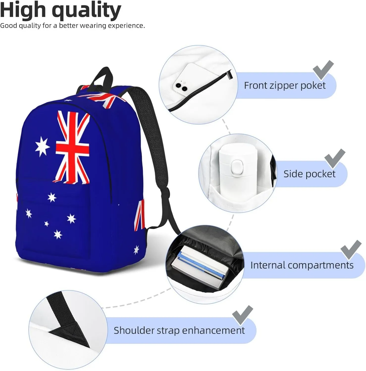 Australian flag print Laptop Backpack for Travel Computer,Casual Daypack Bookbag for College Work for Women Men