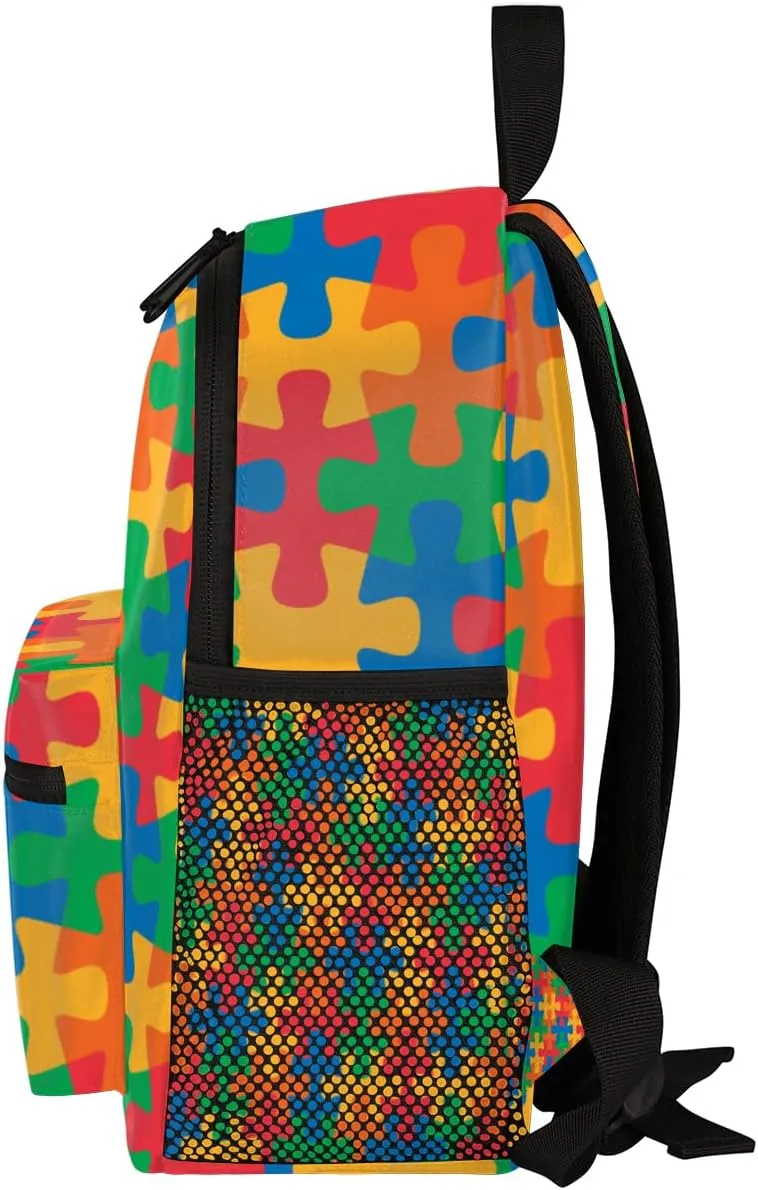 Autism Awareness Backpack for Boys Girls, Waterproof 12 In Kids Toddler Backpack Casual Daypack Kindergarten Preschool Bookbag Travel Bag Snack Bag with Chest Strap for Children Back to School