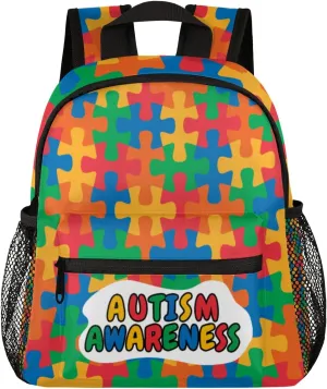 Autism Awareness Backpack for Boys Girls, Waterproof 12 In Kids Toddler Backpack Casual Daypack Kindergarten Preschool Bookbag Travel Bag Snack Bag with Chest Strap for Children Back to School