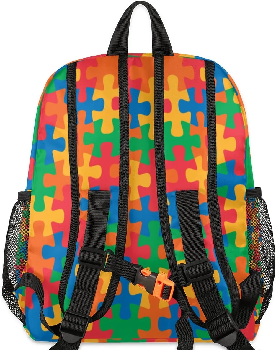 Autism Awareness Backpack for Boys Girls, Waterproof 12 In Kids Toddler Backpack Casual Daypack Kindergarten Preschool Bookbag Travel Bag Snack Bag with Chest Strap for Children Back to School
