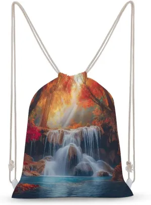 Autumn Forests Waterfall Unisex Backpack Casual Daypacks Canvas Bag for Camping Hiking Travel 30x40cm