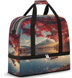Autumn Mountain Japan Travel Duffle Bags With Shoes Compartment for Women Men Weekender Overnight Bag Foldable Sports Tote Gym Carry On Luggage Handlebag for Travel Yoga Hospital Workout
