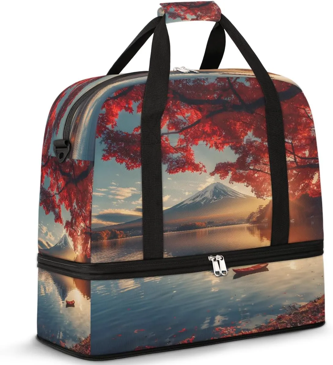 Autumn Mountain Japan Travel Duffle Bags With Shoes Compartment for Women Men Weekender Overnight Bag Foldable Sports Tote Gym Carry On Luggage Handlebag for Travel Yoga Hospital Workout
