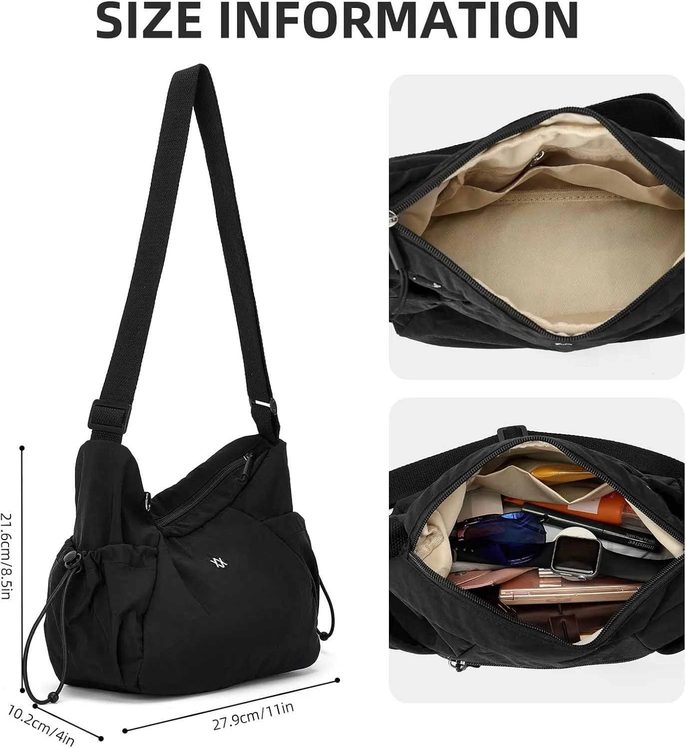 Axcone Hobo Bag for Women Nylon Crossbody Bag Multi-Pocket Sling Bag Roomy Lightweight Casual Shoulder Bag Adjustable Strap