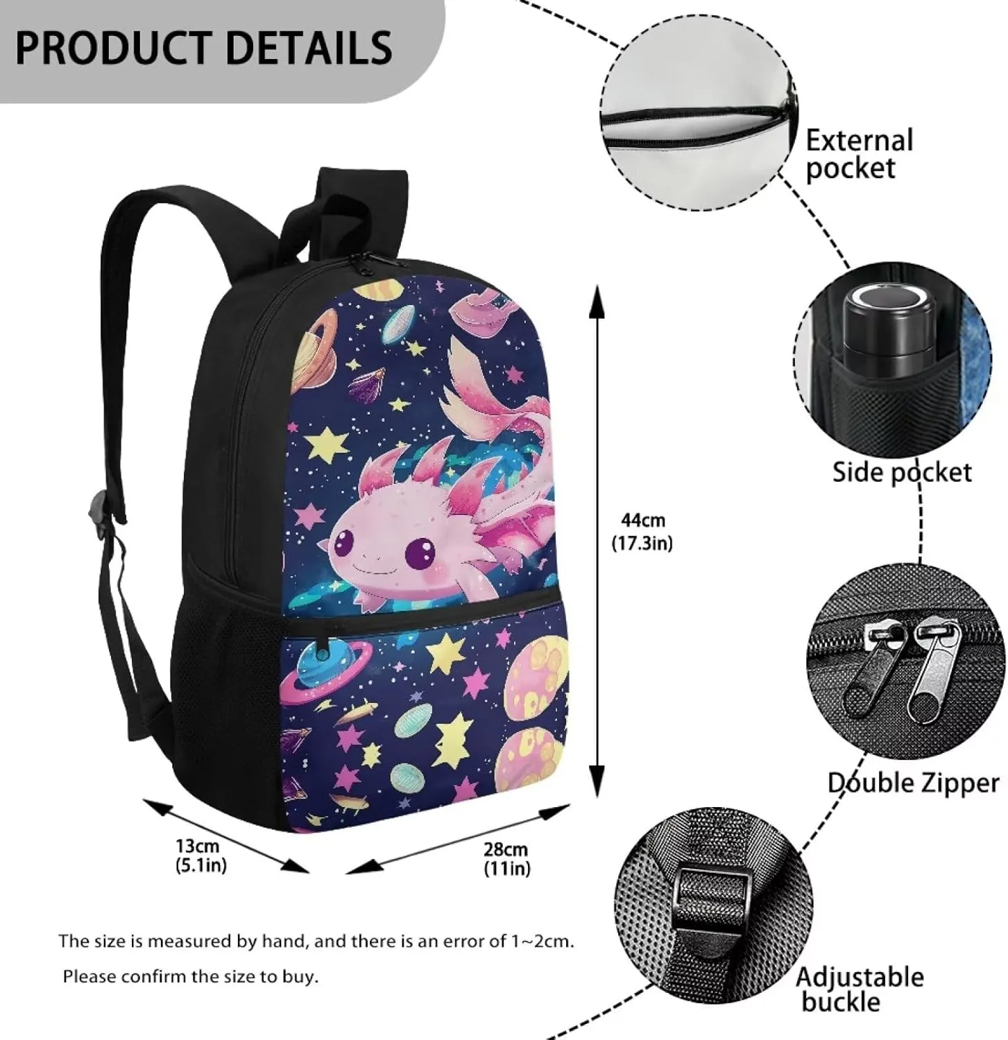 Axolotl Backpack for School Girls Bookbag Age 8-10/10-12 Space Galaxy Book Bags for Kids 3th Grade/2nd Grade Elementary Middle School Bag Student Large Schoolbag