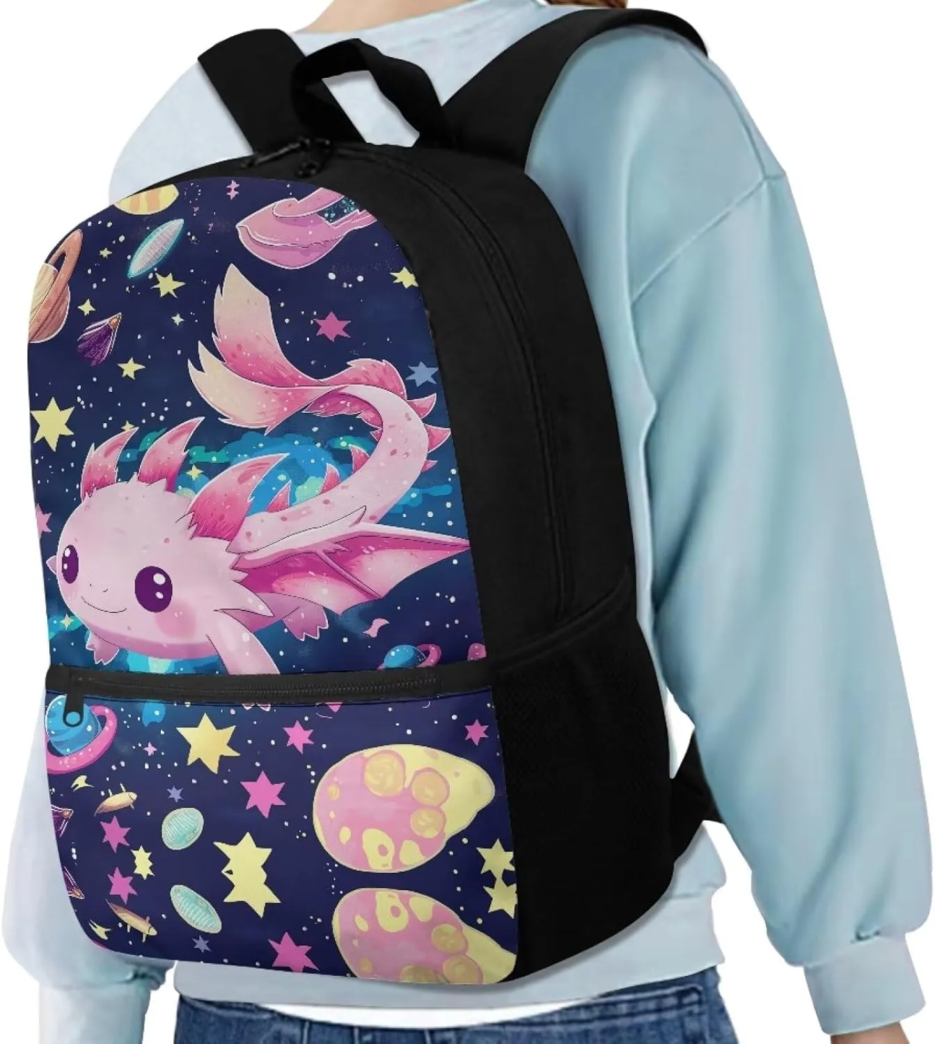 Axolotl Backpack for School Girls Bookbag Age 8-10/10-12 Space Galaxy Book Bags for Kids 3th Grade/2nd Grade Elementary Middle School Bag Student Large Schoolbag