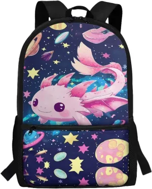 Axolotl Backpack for School Girls Bookbag Age 8-10/10-12 Space Galaxy Book Bags for Kids 3th Grade/2nd Grade Elementary Middle School Bag Student Large Schoolbag