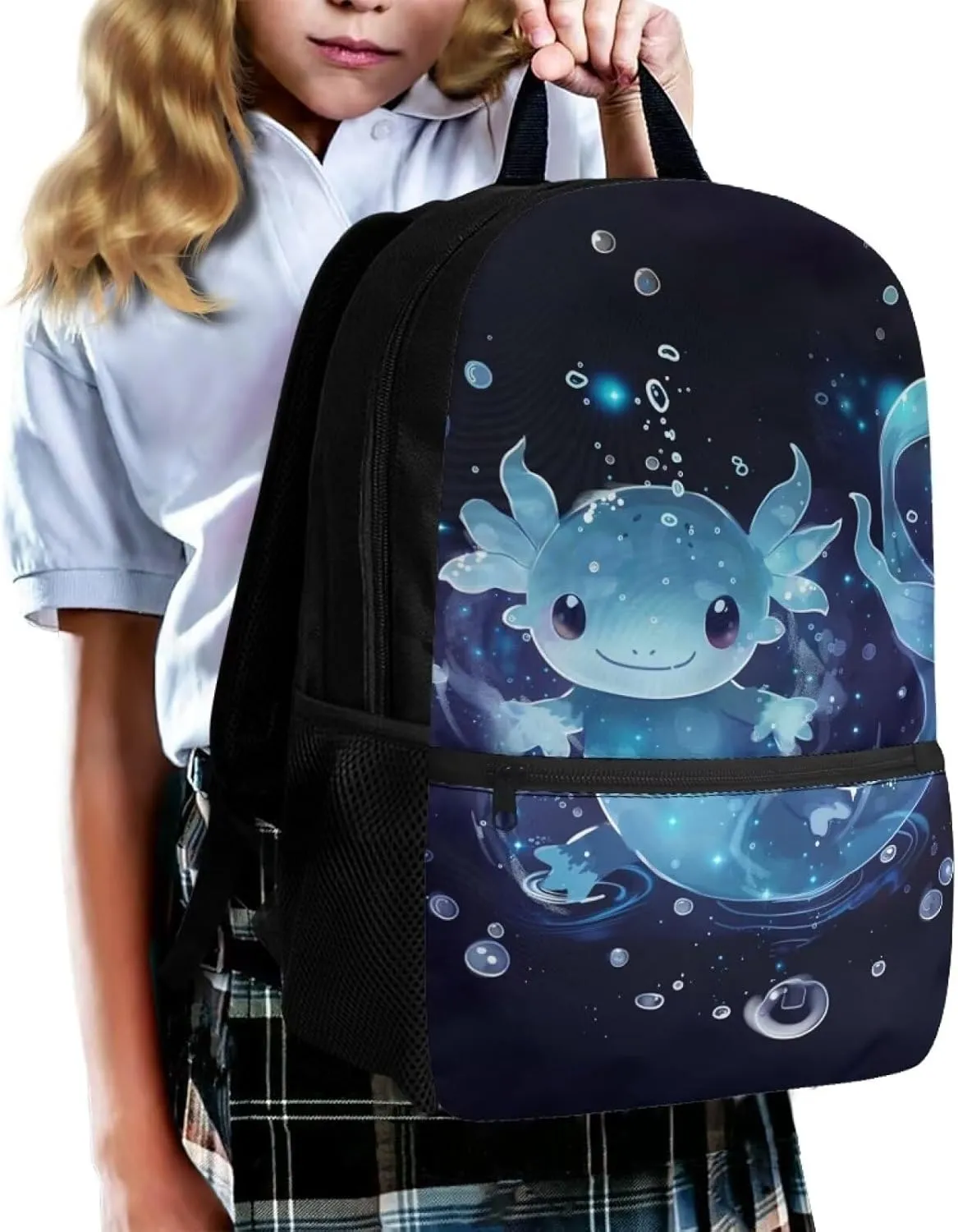 Axolotl School Backpack for Girls 8-10/10-12 Kids School Bag Student Elementary Bookbags for 6Th Grade Back Pack 17 Inch Large Capacity Book Bags with Side Pocket