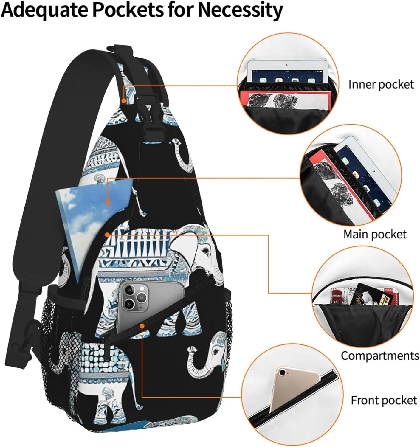 Aztec Elephant Print Cross Chest Bag Diagonally For Short-Distance Travel And Daily Use