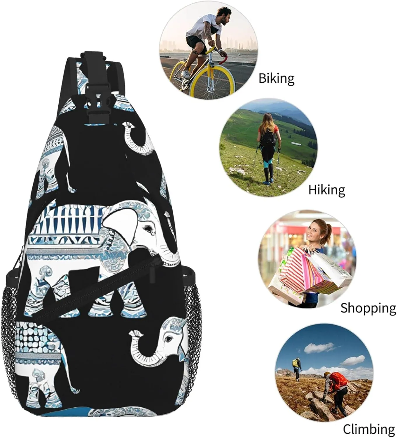 Aztec Elephant Print Cross Chest Bag Diagonally For Short-Distance Travel And Daily Use