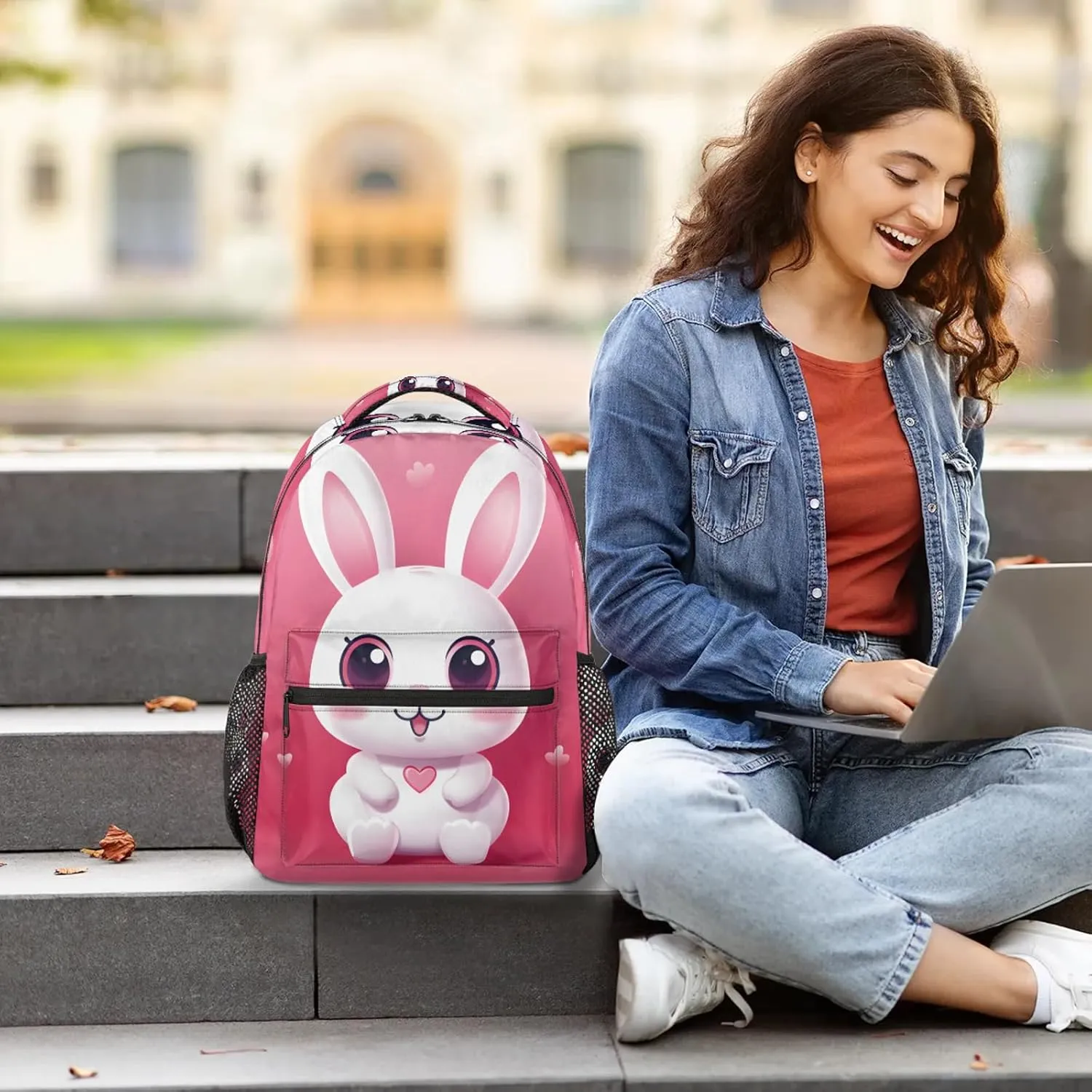 Backpack Big Eyes Bunny Book Bags Laptop Backpacks Lightweight Multipurpose Daypack for Men Women Travel Hiking