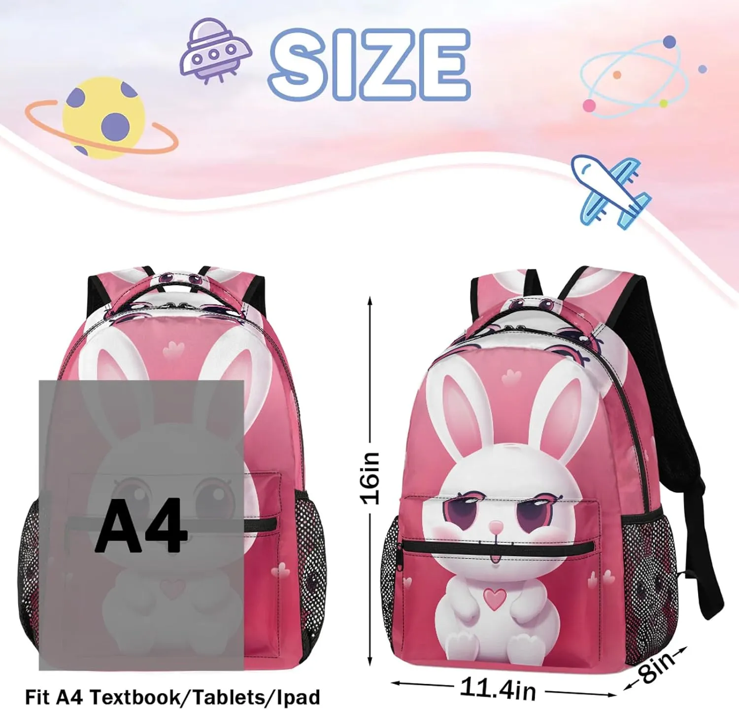 Backpack Big Eyes Bunny Book Bags Laptop Backpacks Lightweight Multipurpose Daypack for Men Women Travel Hiking