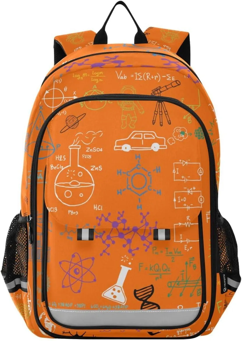Backpack Daypack Shoulder Bag Rucksack Orange Autumn Thanksgiving Day Science Education Formulas Math Biology Aerospace Luggage Bag for Gym Sports Casual Knapsack