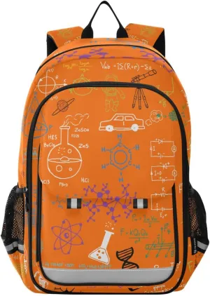 Backpack Daypack Shoulder Bag Rucksack Orange Autumn Thanksgiving Day Science Education Formulas Math Biology Aerospace Luggage Bag for Gym Sports Casual Knapsack