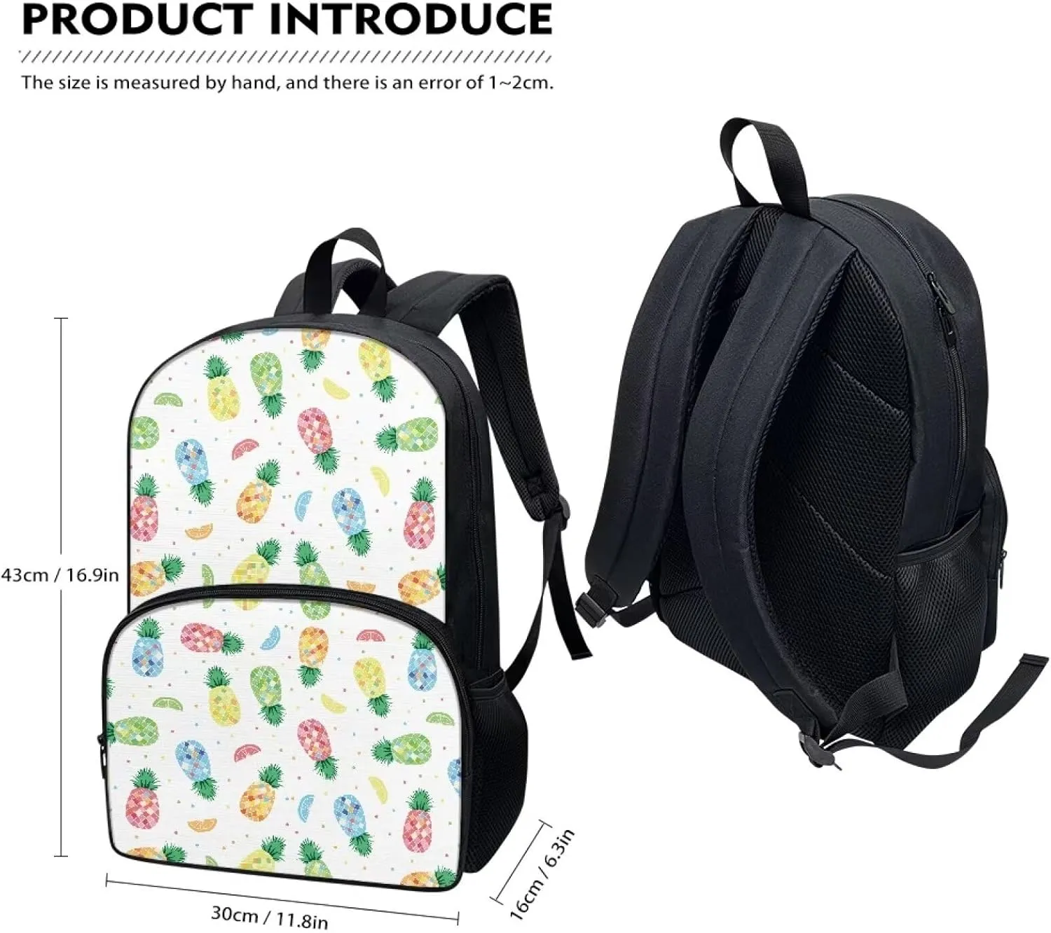 Backpack for Back to School Colourful Pineapple High School Backpacks for Girls Boys 17 Inch Laptop School Backpack Kindergarten Elementary Middle Schoolbag for Teens Students Travel Daypack
