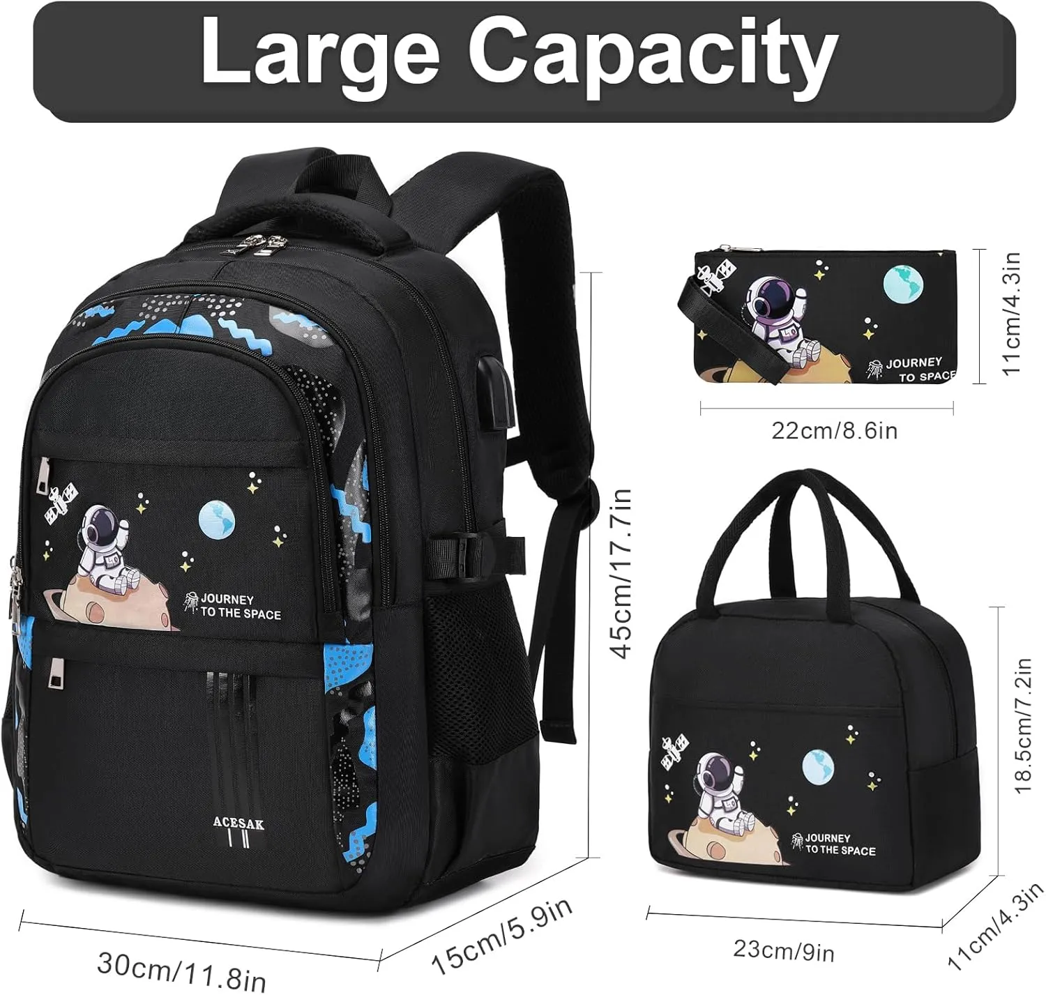 Backpack for Boys - Boy Backpack Schoolbag for Boys Kids Children Teens Girls Elementary Middle School Bags, Waterproof Lightweight Kids Bookbag Backpacks Casual Daypack with Lunch Bag Set