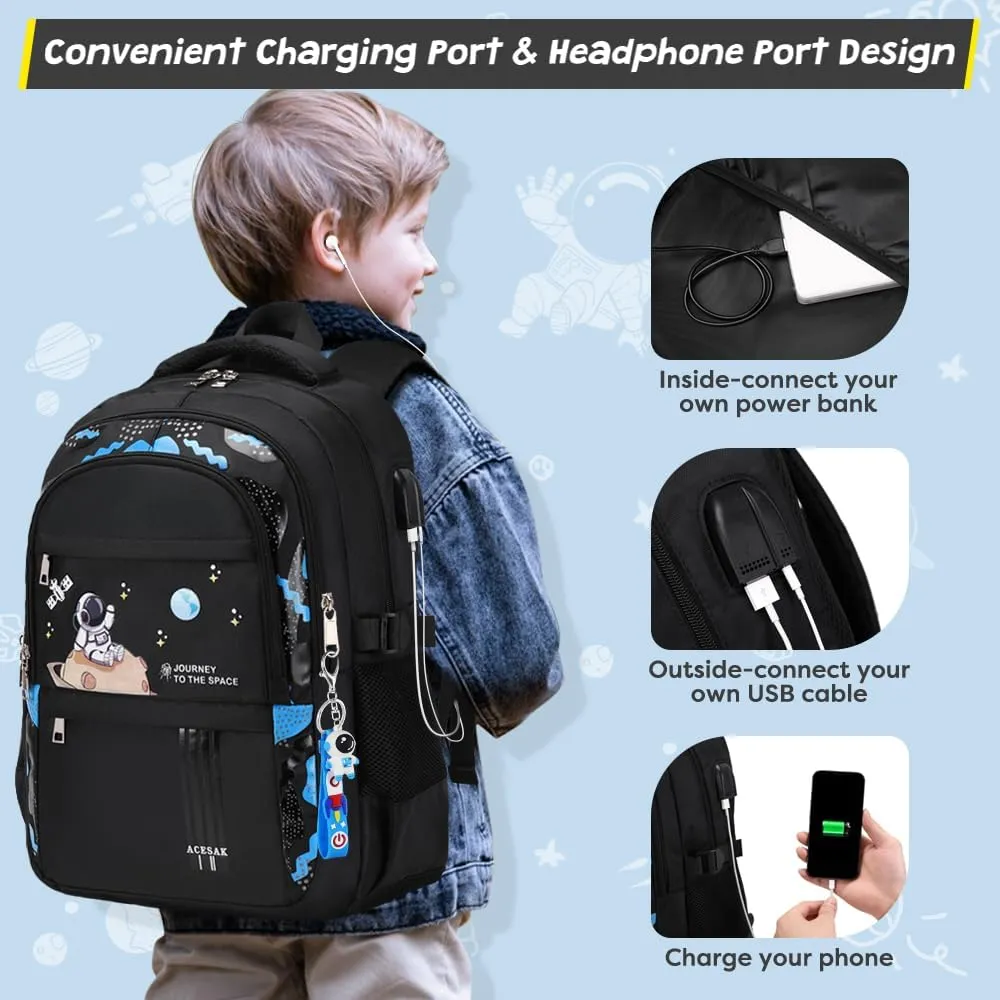 Backpack for Boys - Boy Backpack Schoolbag for Boys Kids Children Teens Girls Elementary Middle School Bags, Waterproof Lightweight Kids Bookbag Backpacks Casual Daypack with Lunch Bag Set