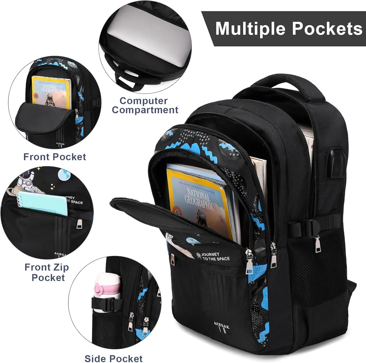 Backpack for Boys - Boy Backpack Schoolbag for Boys Kids Children Teens Girls Elementary Middle School Bags, Waterproof Lightweight Kids Bookbag Backpacks Casual Daypack with Lunch Bag Set