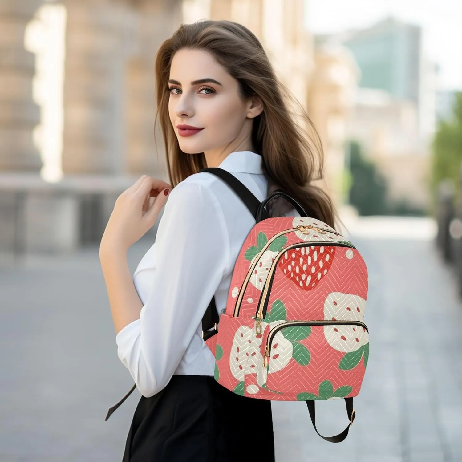Backpack for Men and Women - Lightweight Laptop Backpack Casual Daypack for College Work Travel, Cute Strawberry (1), Medium, Small