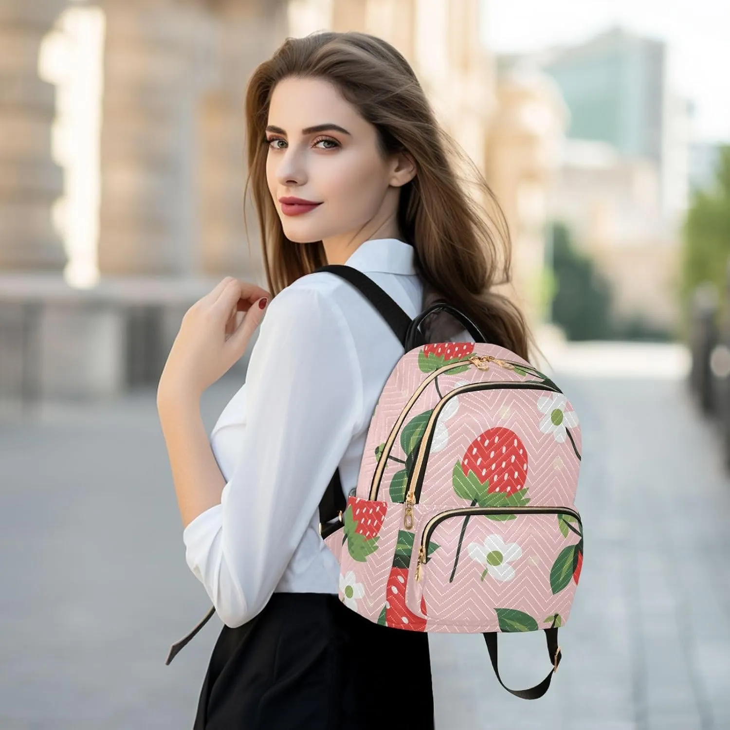 Backpack for Men and Women - Lightweight Laptop Backpack Casual Daypack for College Work Travel, Cute Strawberry (28), Small