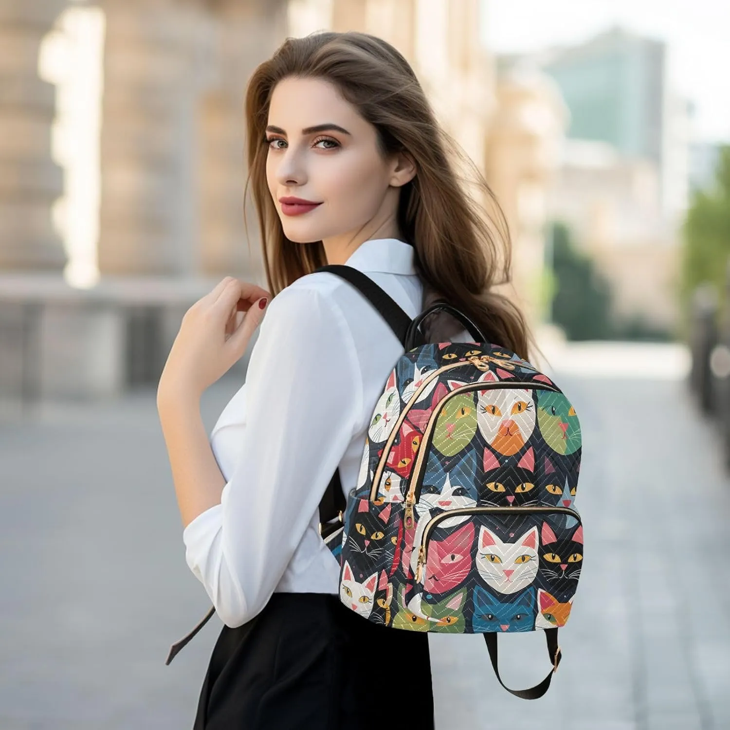 Backpack for Men and Women - Lightweight Laptop Backpack Casual Daypack for College Work Travel, Flower Cat (6), Medium