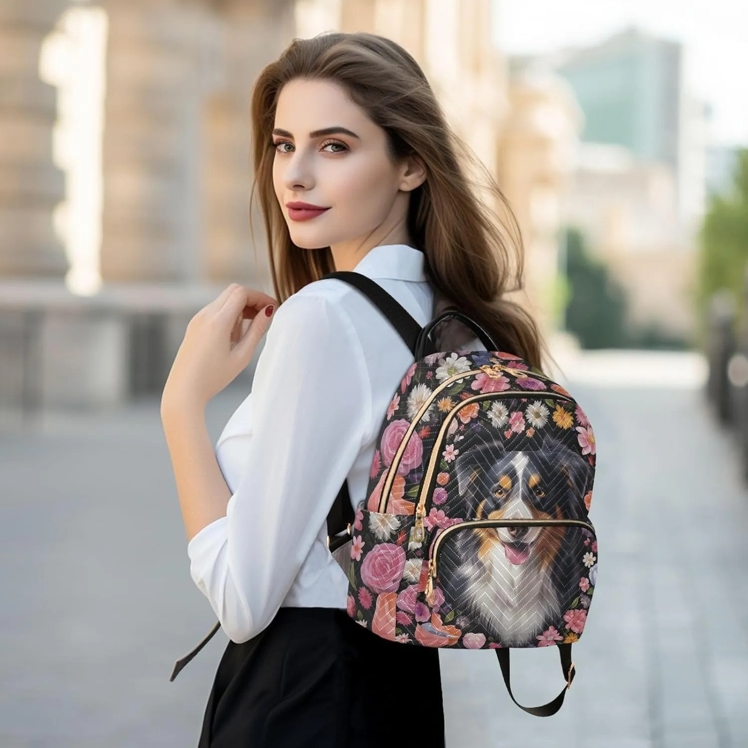 Backpack for Men and Women - Lightweight Laptop Backpack Casual Daypack for College Work Travel, Flowers Dog (6), Small