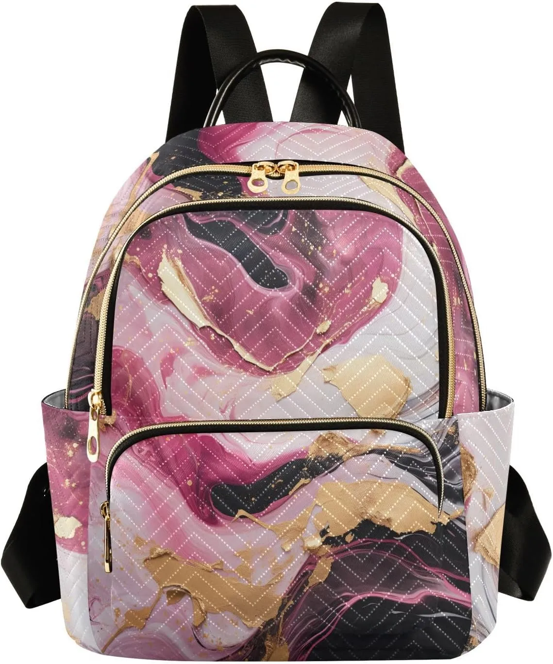 Backpack for Men and Women - Lightweight Laptop Backpack Casual Daypack for College Work Travel, Marble Gold Pink (8), Medium